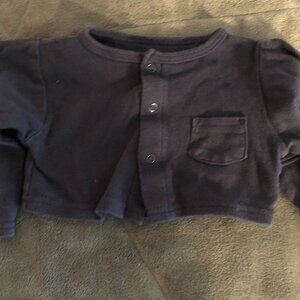 Dark Blue button-up cardigan/sweater w/front pocket; like new; 18 months